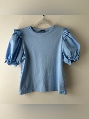 5 FOR $25 | Zara Puff Short Sleeve Tee Shirt Top Blouse Powder Light Blue M